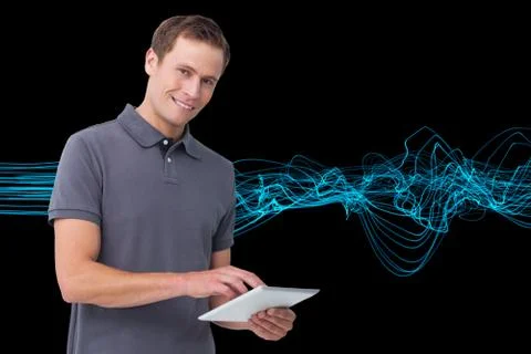 Composite image of smiling young man with tablet computer Stock Illustration