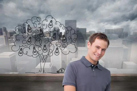 Composite image of smiling young man with tablet computer Illustrazione stock