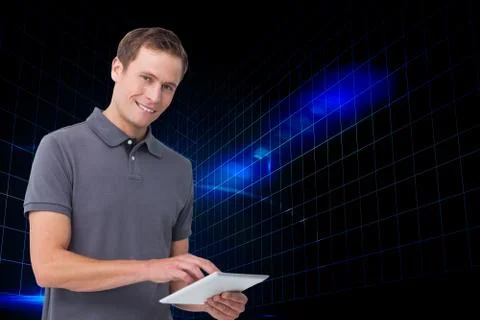 Composite image of smiling young man with tablet computer Stock Illustration