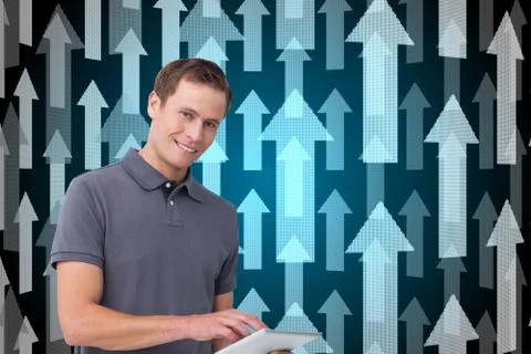 Composite image of smiling young man with tablet computer Illustrazione stock