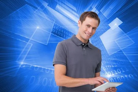 Composite image of smiling young man with tablet computer Stock Illustration