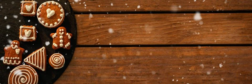 Composite image of snow falling Foto stock