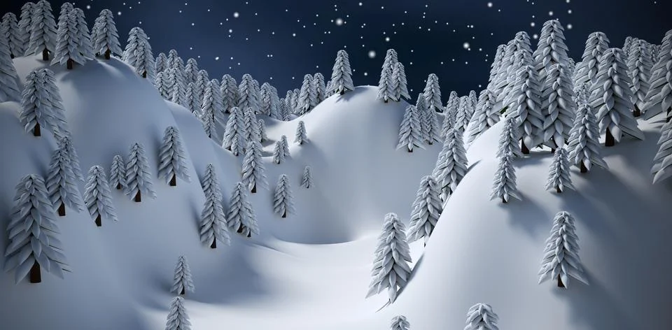 Composite image of snowcapped mountain with trees Stock-Illustration