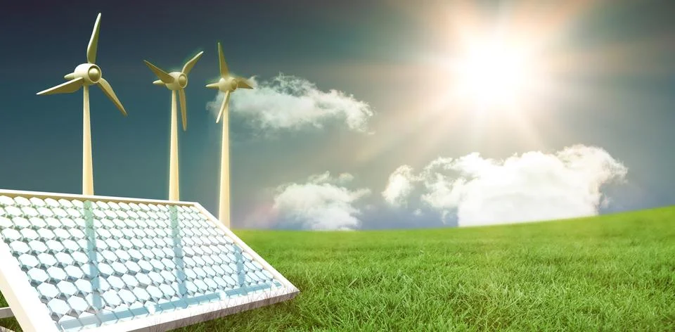 Composite image of solar panel with hexagon shape glasses 3d Stock Illustration