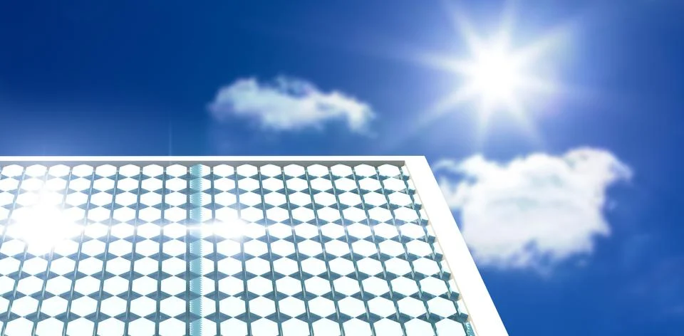 Composite image of solar panel with hexagon shape glasses Stock Photos
