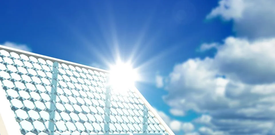 Composite image of solar panel with hexagon shape glasses Stock Photos