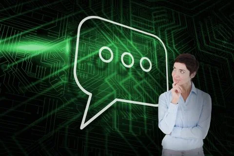 Composite image of speech bubble and thinking businesswoman Stock Illustration