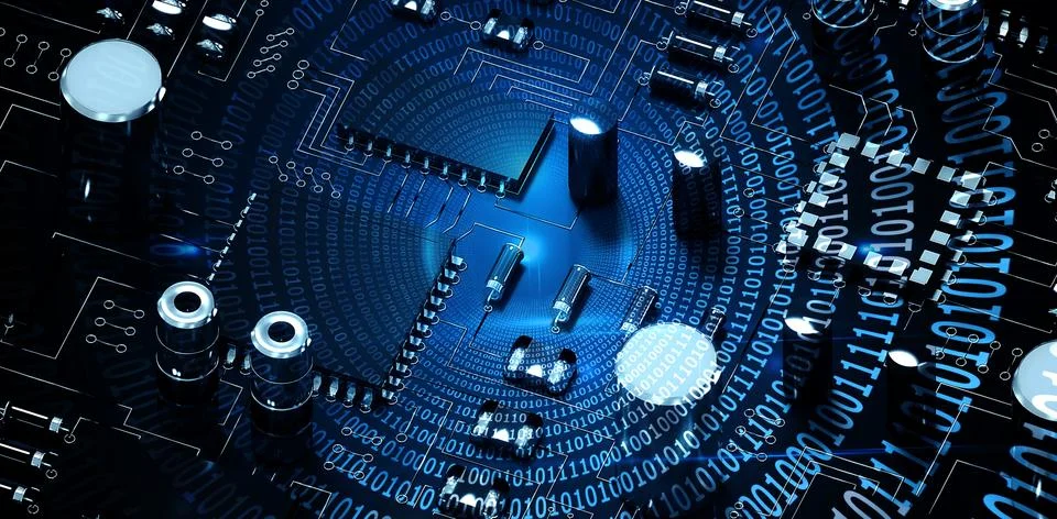 Composite image of spiral of shiny binary code Illustrazione stock