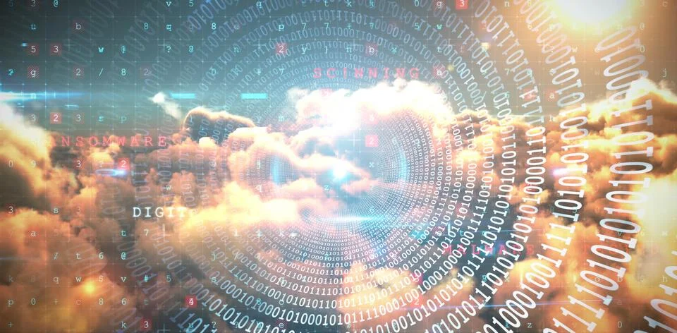 Composite image of spiral of shiny binary code 스톡 일러스트