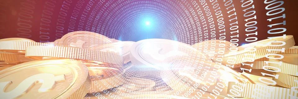 Composite image of spiral of shiny binary code Stock Illustration