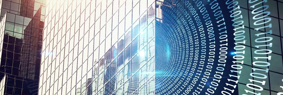 Composite image of spiral of shiny binary code Stock Photos