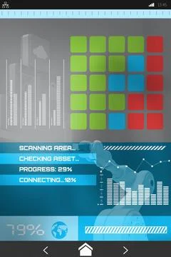 Composite image of square shape icons and graphs on screen Stock Photos
