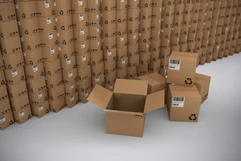Composite image of stack of brown cardboard boxes Stock Photos
