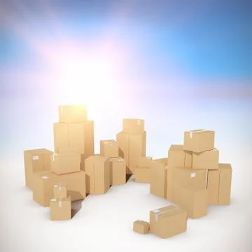 Composite image of stack of cardboard box on white background イラスト素材
