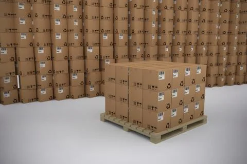 Composite image of stack of cardboard boxes on white background Stock Illustration
