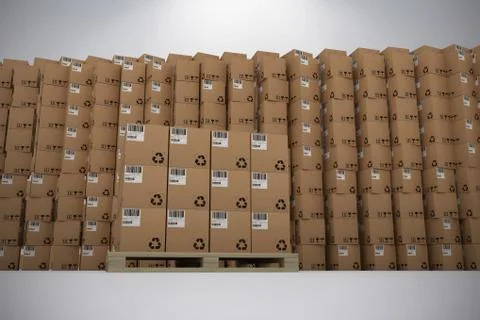 Composite image of stack of cardboard boxes against white background Stock Illustration