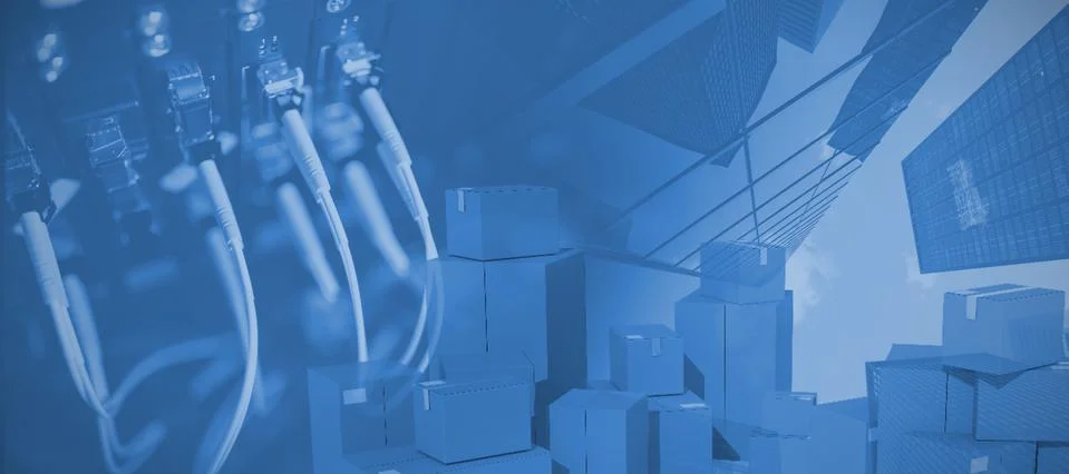 Composite image of stacks of packaging containers Foto stock