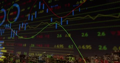 Composite image of statistical data processing against aerial view of cityscape Stock Illustration