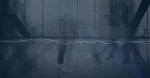 Composite image of statistical data processing against time lapse of people Stock Photos