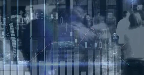 Composite image of statistical data processing against time lapse of people Stock Photos