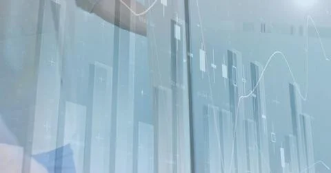 Composite image of statistical data processing against mid section of man Foto stock