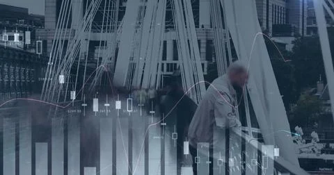 Composite image of statistical data processing against time lapse of people Stock Photos