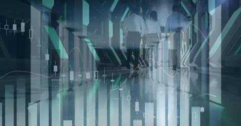 Composite image of statistical data processing against people walking in the 写真素材