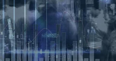 Composite image of statistical data processing against time lapse of people Stock Photos