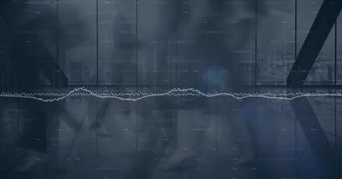 Composite image of statistical data processing against time lapse of people Stock Photos