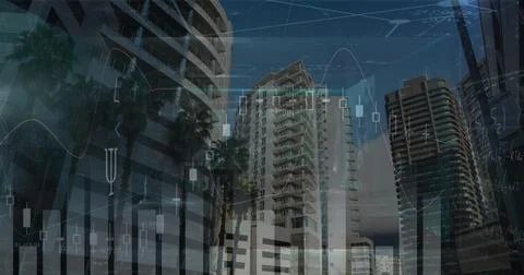 Composite image of statistical data processing and mathematical equations Foto stock