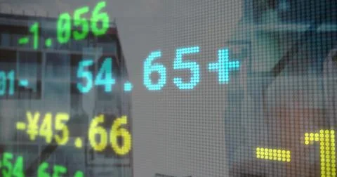 Composite image of stock market data processing against tall buildings in イラスト素材