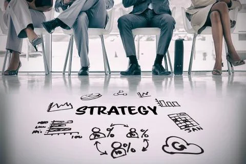 Composite image of strategy text among various vector icons Foto stock