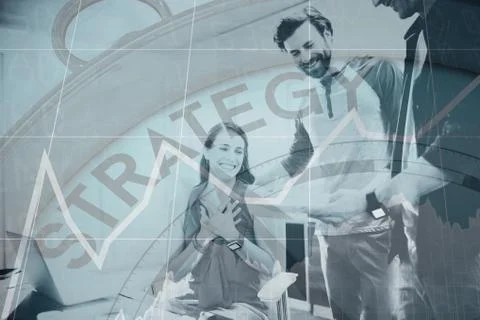 Composite image of strategy text with graphs and navigational compass Stock Photos