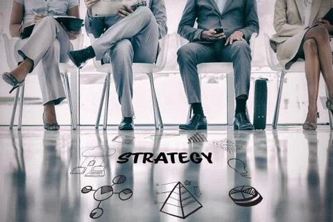 Composite image of strategy text with various web icons Foto stock
