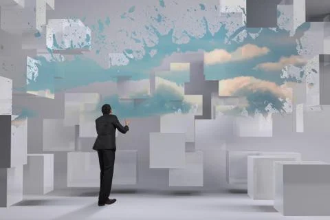 Composite image of stressed businessman gesturing Ilustración de archivo