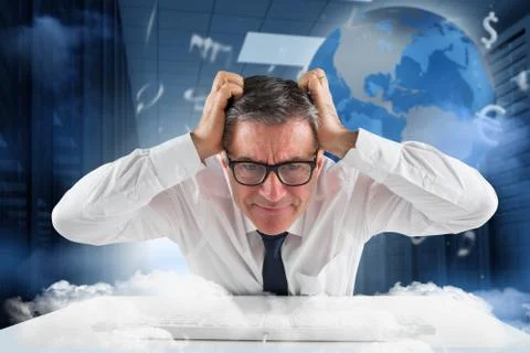 Composite image of stressed businessman using a keyboard Stock Illustration