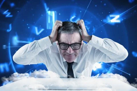 Composite image of stressed businessman using a keyboard 스톡 일러스트