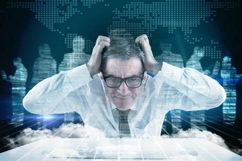 Composite image of stressed businessman using a keyboard Stock Illustration