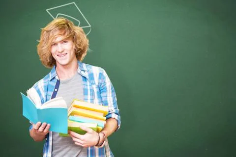 Composite image of student reading book Stock Photos