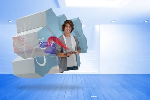 Composite image of student with tablet on abstract screen Stock Illustration
