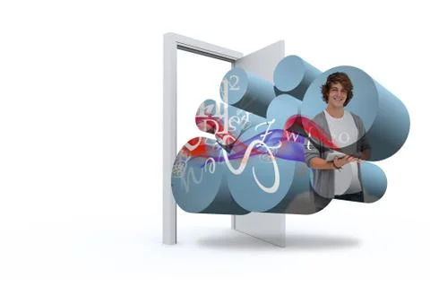 Composite image of student with tablet on abstract screen イラスト素材