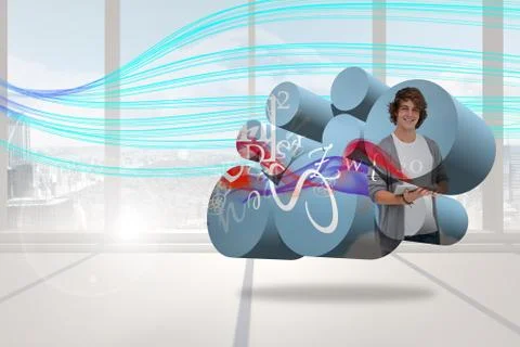 Composite image of student with tablet on abstract screen Stock Illustration
