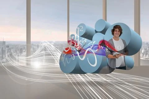 Composite image of student with tablet on abstract screen Stock Illustration