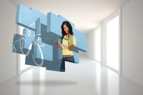 Composite image of student using tablet on abstract screen Stock Illustration