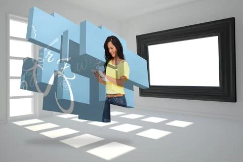 Composite image of student using tablet on abstract screen イラスト素材