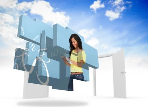 Composite image of student using tablet on abstract screen Stock Illustration