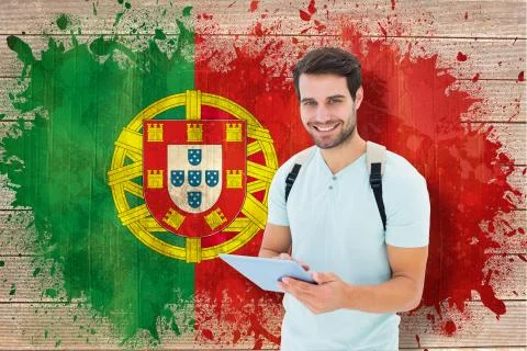 Composite image of student using tablet pc 스톡 일러스트