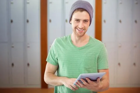 Composite image of student using tablet 库存照片