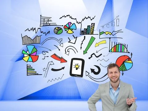 Composite image of stylish man smiling and gesturing Ilustración de archivo