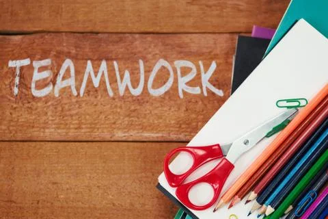 Composite image of teamwork text on white background Stock Photos